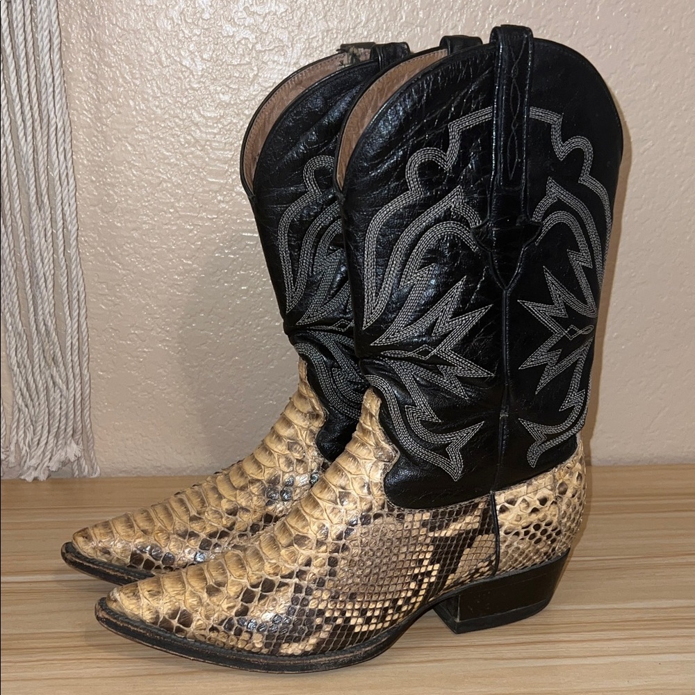 Black and Tan Snakeskin Cowboy Boots